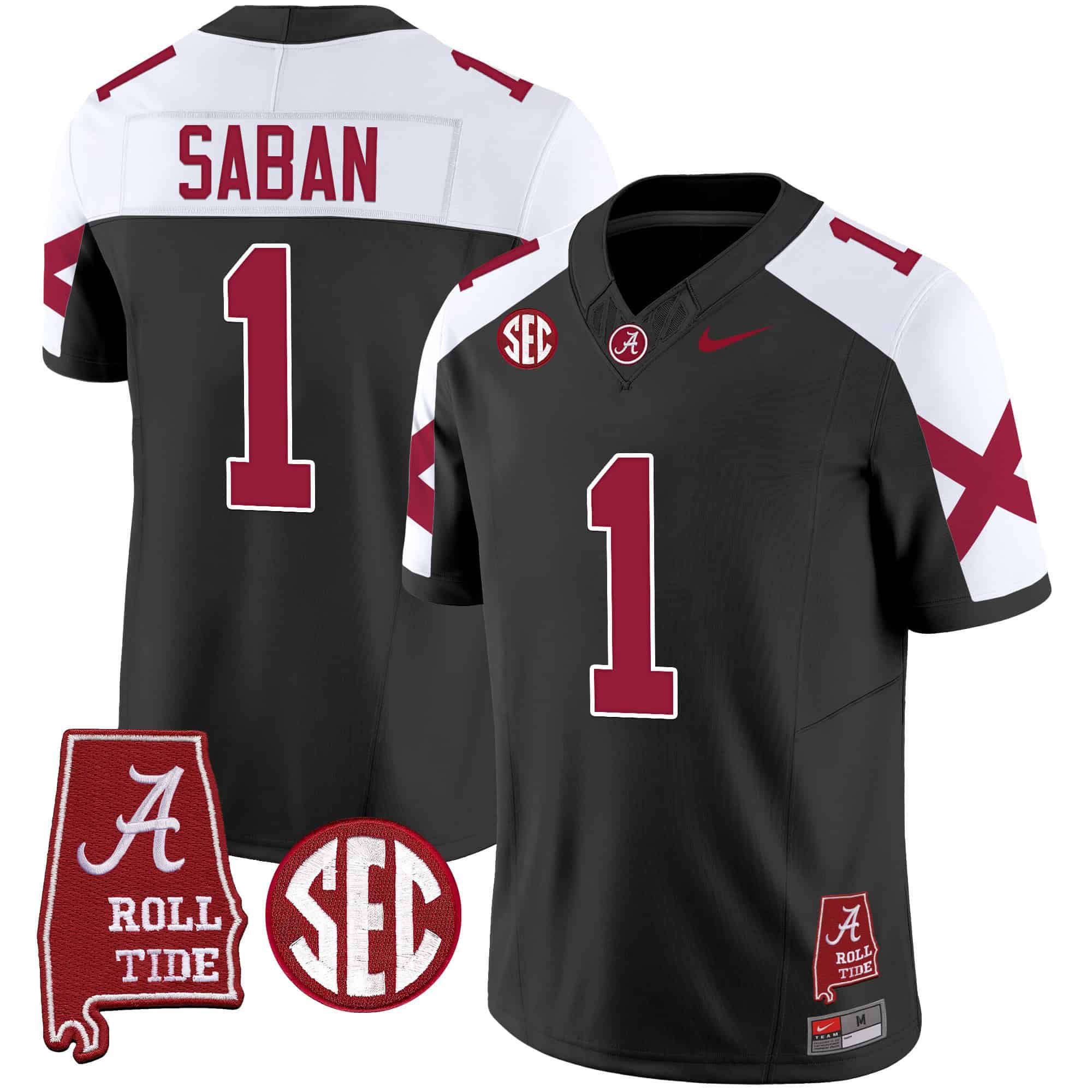 Men Alabama Crimson Tide #1 Saban Black Map Vapor Limited 2024 Nike NCAA Jersey style 1->indianapolis colts->NFL Jersey